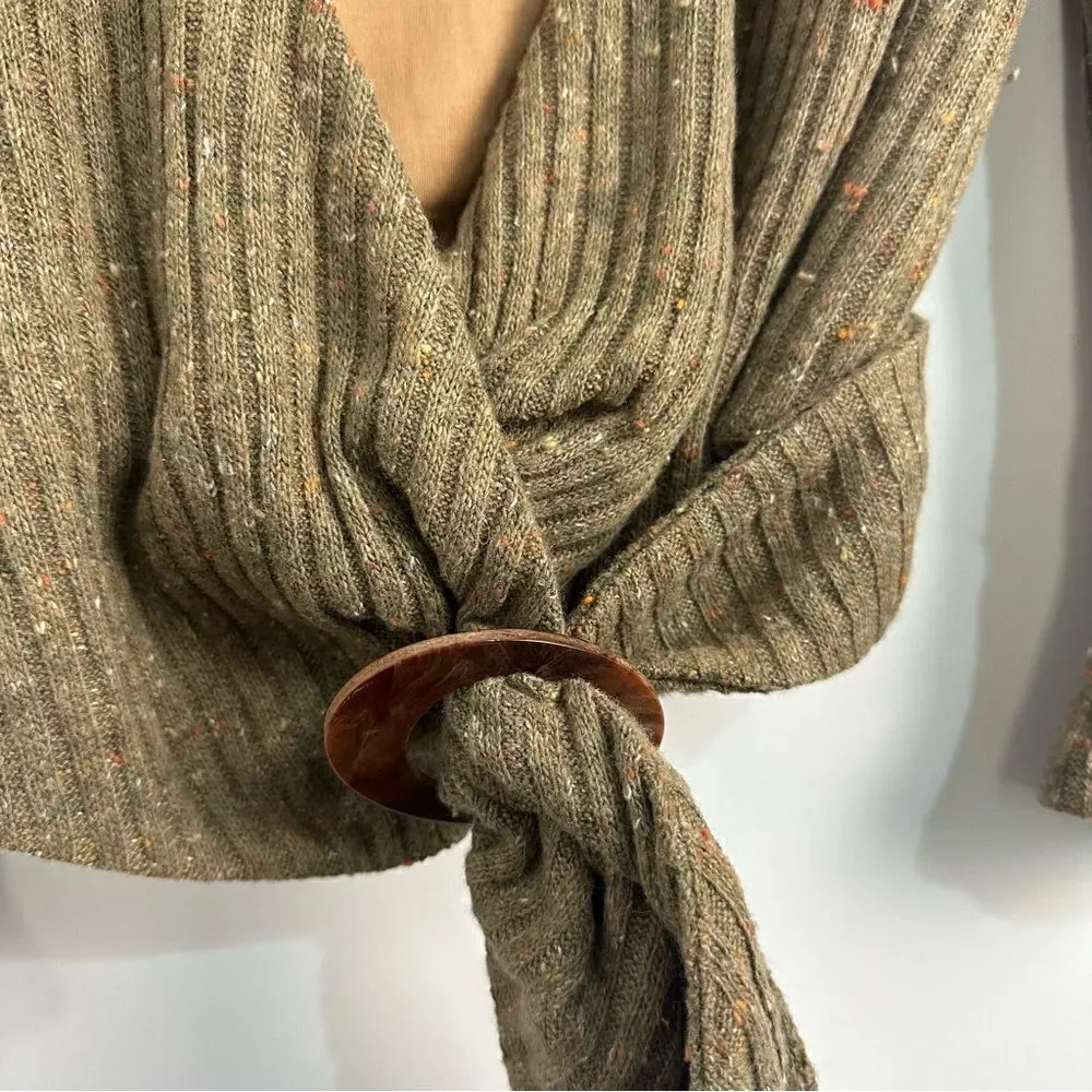 Revolve Majorelle Damien Ribbed Cropped Wrap Sweater in Mocha Brown Sz XS - Picture 6 of 12